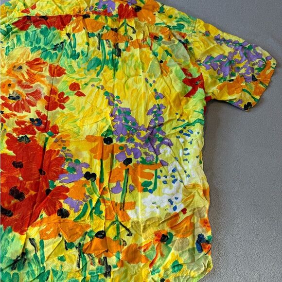 Jams World Button Up Top Multi Color Floral Short Sleeve Blouse size M - Picture 12 of 16